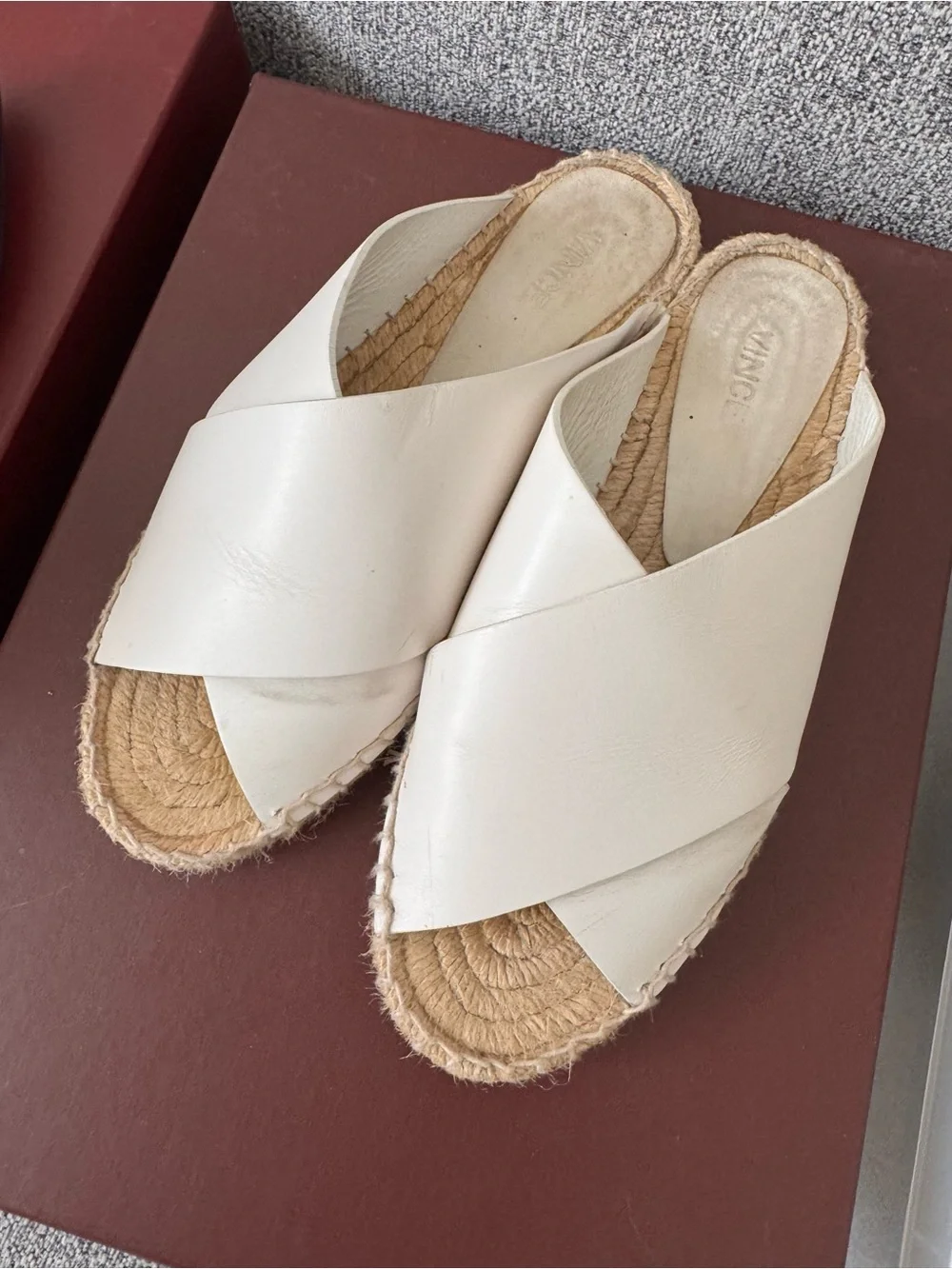 Vince Cream Leather Crisscross Espadrille Slides Size 7